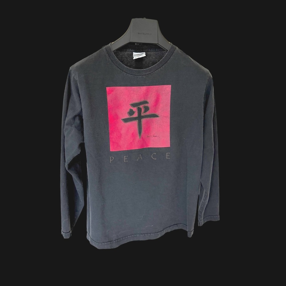 90's Gaziani Peace Kanji Long Sleeve T-Shirt Black Size M Made in USA